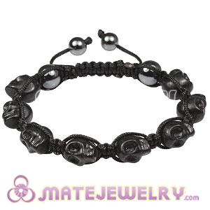 Black Turquoise Skull Head Ladies Macrame Bracelets with Hemitite