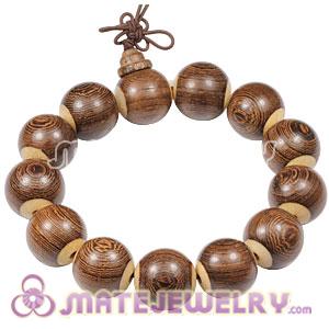 18mm Gold-Rimmed Wood Beads With Stick Bone Buddhist Prayer Bracelet Wrist Mala