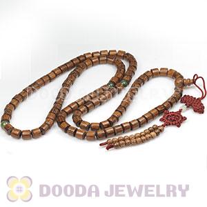 Tibet Buddhist 108 Gold-Rimmed Wood Beads Prayer Mala Necklace 