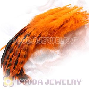 Natural Striped Orange Strung Rooster Feather Hair Extension Wholesale