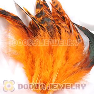 Natural Striped Orange Strung Rooster Feather Hair Extension Wholesale
