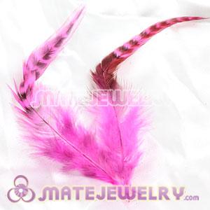 Wholesale Natural Striped Pink Strung Rooster Feather Hair Extension 