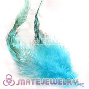 Wholesale Natural Striped Green Strung Rooster Feather Hair Extension 