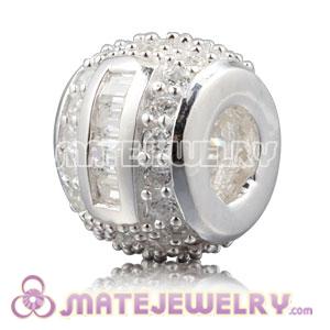 925 Sterling Silver charm Beads with Clear CZ Stones