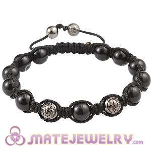 Black Onyx Men Macrame Bracelet With Sterling Silver Logo Bead