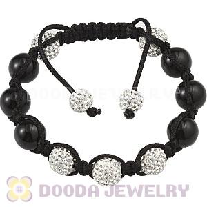 Black Agate Macrame Bracelet With Pave Crystal Bead