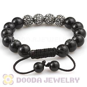 Black Agate Macrame Bracelet With Pave Crystal Bead