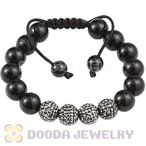Black Agate Macrame Bracelet With Pave Crystal Bead