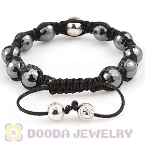 Faceted Hematite Macrame Bracelet With  Sterling Silver Logo Bead