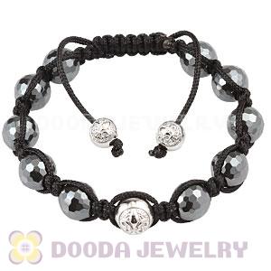 Faceted Hematite Macrame Bracelet With  Sterling Silver Logo Bead