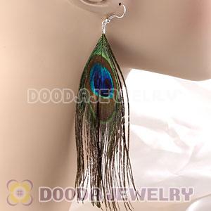 Natural Peacock Eye Feather Earrings With Alloy Fishhook Wholesale
