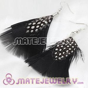 Black And Grizzly Flakes Feather Earrings With Alloy Fishhook 