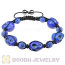 Skull Head Inspired Mens String Bracelets with Pave Blue Czech Crystal and Hemitite