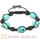 Turquoise Skull Head Inspired Mens String Bracelets with Pave Czech Crystal and Hemitite