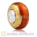 24K Gold Foil Charm Jewelry Glass Beads with 925 sterling silver single core