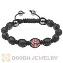 Sterling Silver Red Disco Ball Bead Men Macrame Bracelet With Black Onyx Hemitite