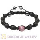 Sterling Silver Pink Disco Ball Bead Men Macrame Bracelet With Black Onyx Hemitite