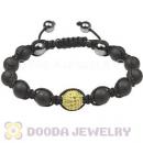 Sterling Silver Golden Green Disco Ball Bead Men Macrame Bracelet With Black Onyx Hemitite