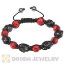 Black Skull Head Inspired Mens String Bracelets with Pave Czech Crystal and Hemitite