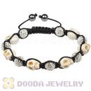 Beige Skull Head Inspired Mens String Bracelets with Pave Czech Crystal and Hemitite
