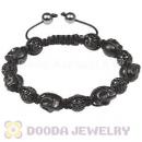 Black Skull Head Inspired Mens String Bracelets with Pave Czech Crystal and Hemitite