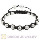 8mm Sterling Silver Logo Bead Men Macrame Bracelet With Pave Crystal Bead