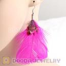 Natural Pink And Grizzly Rooster Feather Earrings With Alloy Fishhook Wholesale
