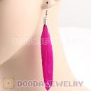 Natural Magenta Rooster Feather Earrings With Alloy Fishhook Wholesale