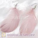 Natural Pink Fluff Rooster Feather Earrings With Alloy Fishhook Wholesale