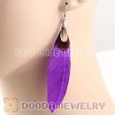 Natural Purple And Grizzly Rooster Feather Earrings With Alloy Fishhook Wholesale