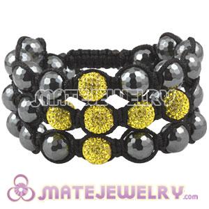 3 Yellow Red Czech Crystal Cross Inspired String Bracelet With Faceted Hematite Beads