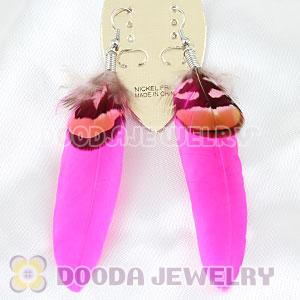 Cheap Pink And Grizzly Feather Earrings With Alloy Fishhook Wholesale
