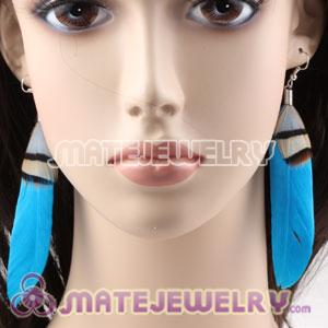 Cheap Long Black And Grizzly Feather Earrings 