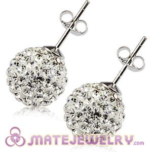 10mm Sterling Silver White Czech Crystal Ball Stud Earrings 