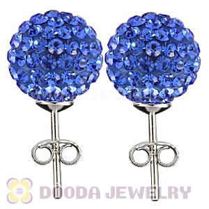10mm Sterling Silver Blue Czech Crystal Ball Stud Earrings Wholesale