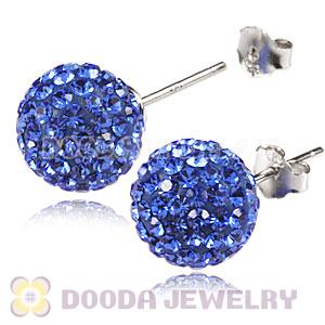 10mm Sterling Silver Blue Czech Crystal Ball Stud Earrings Wholesale