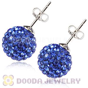 10mm Sterling Silver Blue Czech Crystal Ball Stud Earrings Wholesale