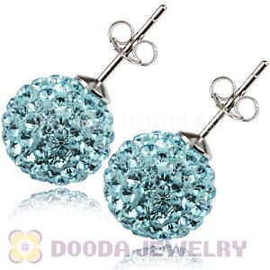 10mm Sterling Silver Cyan Czech Crystal Ball Stud Earrings Wholesale