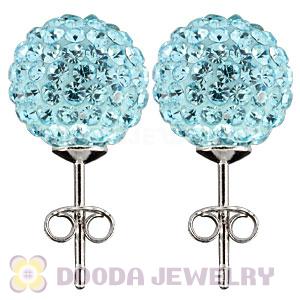 10mm Sterling Silver Cyan Czech Crystal Ball Stud Earrings Wholesale