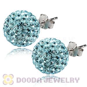10mm Sterling Silver Cyan Czech Crystal Ball Stud Earrings Wholesale