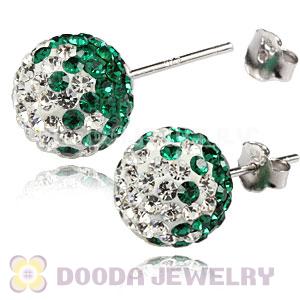 10mm Sterling Silver White-Green Czech Crystal Ball Stud Earrings Wholesale