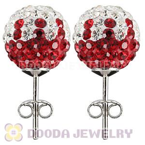 10mm Sterling Silver White-Red Czech Crystal Ball Stud Earrings Wholesale