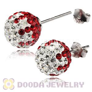 10mm Sterling Silver White-Red Czech Crystal Ball Stud Earrings Wholesale