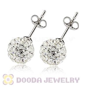 8mm Sterling Silver White Czech Crystal Ball Stud Earrings Wholesale