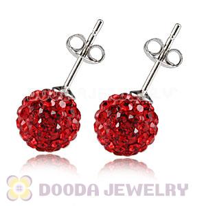 8mm Sterling Silver Red Czech Crystal Ball Stud Earrings Wholesale