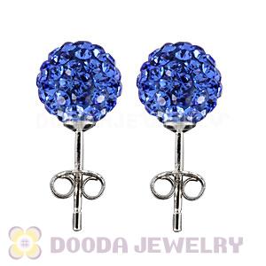 8mm Sterling Silver Blue Czech Crystal Ball Stud Earrings Wholesale