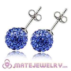 8mm Sterling Silver Blue Czech Crystal Stud Earrings 