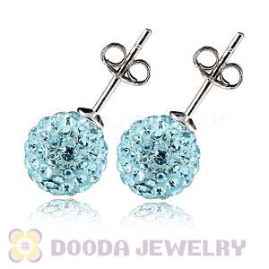 8mm Sterling Silver Cyan Czech Crystal Ball Stud Earrings Wholesale