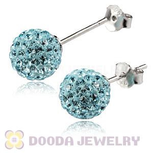 8mm Sterling Silver Cyan Czech Crystal Ball Stud Earrings Wholesale