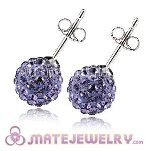 8mm Sterling Silver Purple Czech Crystal Stud Earrings 
